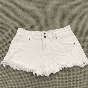 White Distressed Jean Shorts with stretch